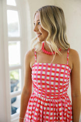 Entro Bright Gingham Sleeveless Midi Dress