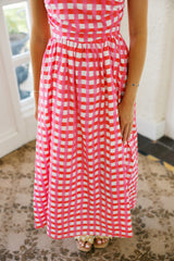 Entro Bright Gingham Sleeveless Midi Dress