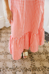 Entro Puff Sleeve Gingham Maxi Dress in Red