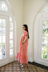 Entro Puff Sleeve Gingham Maxi Dress in Red