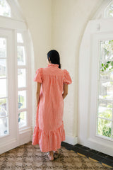 Entro Puff Sleeve Gingham Maxi Dress in Red