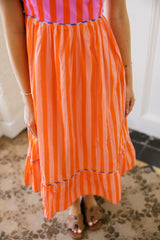 Karlie Fuschia Stripe Color Block Midi Dress