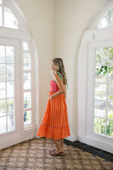 Karlie Fuschia Stripe Color Block Midi Dress