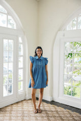 Entro Blue and Orange Plaid Button Front Mini Dress