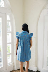 Entro Blue and Orange Plaid Button Front Mini Dress