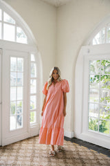 Entro Puff Sleeve Gingham Maxi Dress in Pink Lemonade