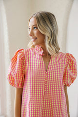 Entro Puff Sleeve Gingham Maxi Dress in Pink Lemonade
