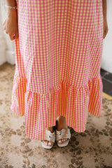 Entro Puff Sleeve Gingham Maxi Dress in Pink Lemonade