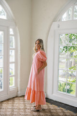 Entro Puff Sleeve Gingham Maxi Dress in Pink Lemonade