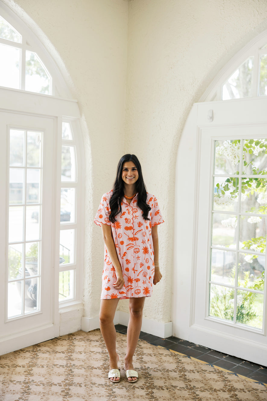 linen beach dress Karlie Shirt Dress, L / Pink and Orange Sheath Backless Lace Long marble print dress Color:Glossy Gold going out