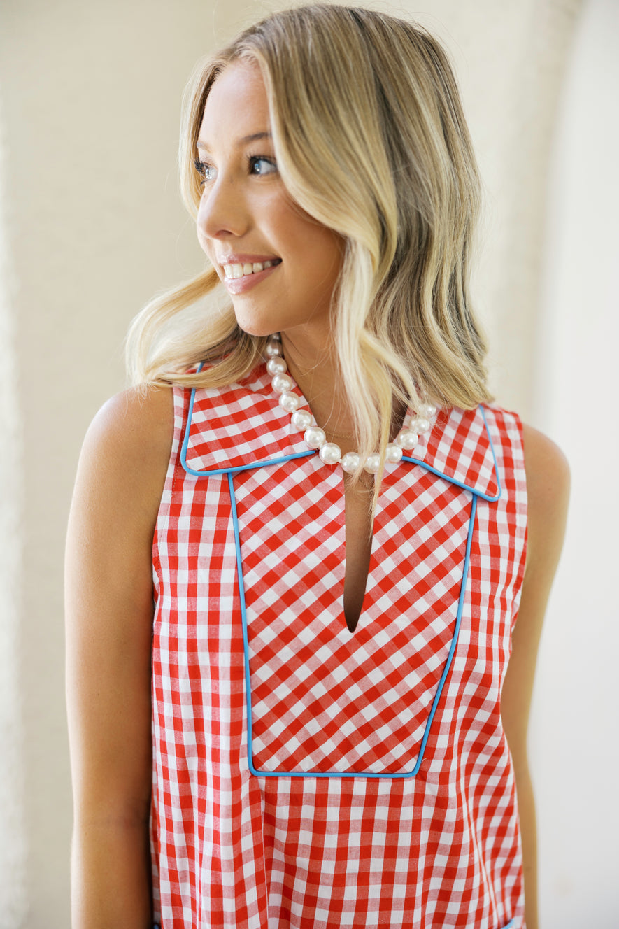 red checkered dress The Classic in Plaid in shorts with pockets on the sides Red & White Checked Off-Shoulder