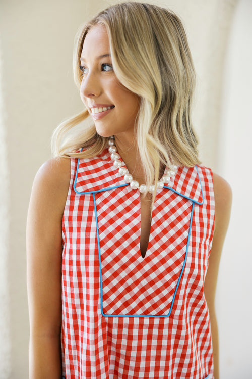 Entro Red Check Print Sleeveless Mini Dress