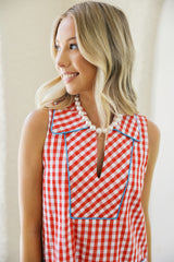 Entro Red Check Print Sleeveless Mini Dress