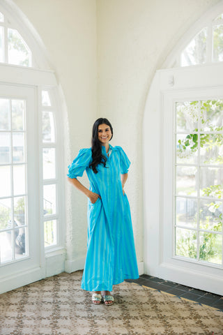 Entro Puff Sleeve Eyelet Maxi Dress in Yellow