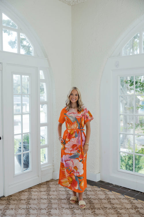 Elizabeth James Tess Midi Dress in Sunset Blooms