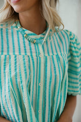 Karlie Green Striped Puff Sleeve Top