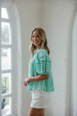 Karlie Green Striped Puff Sleeve Top