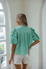Karlie Green Striped Puff Sleeve Top