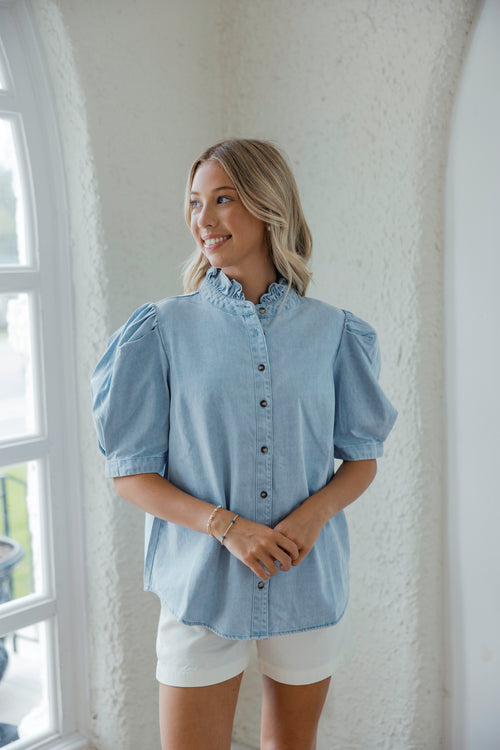 Karlie Puff Sleeve Denim Top