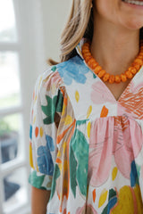 Meet Me in Santorini Painted Petals Mini Dress
