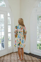 Meet Me in Santorini Painted Petals Mini Dress