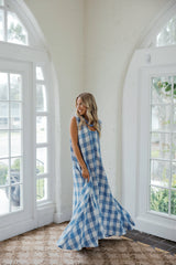 Karlie Blue Gingham Scoop Neck Maxi Dress