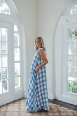 Karlie Blue Gingham Scoop Neck Maxi Dress