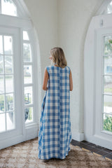 Karlie Blue Gingham Scoop Neck Maxi Dress