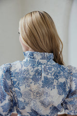 Jade Melody Tam Collar Chemise Dress in Indigo Flower