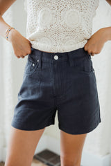 Pistola Kimora High Rise Linen Short in Bristol Black