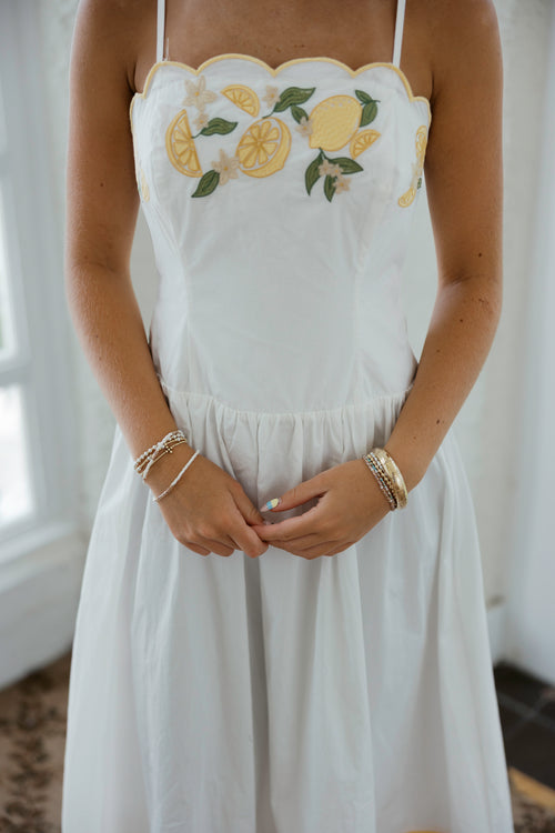 Mable Lemon Scalloped Midi Dress