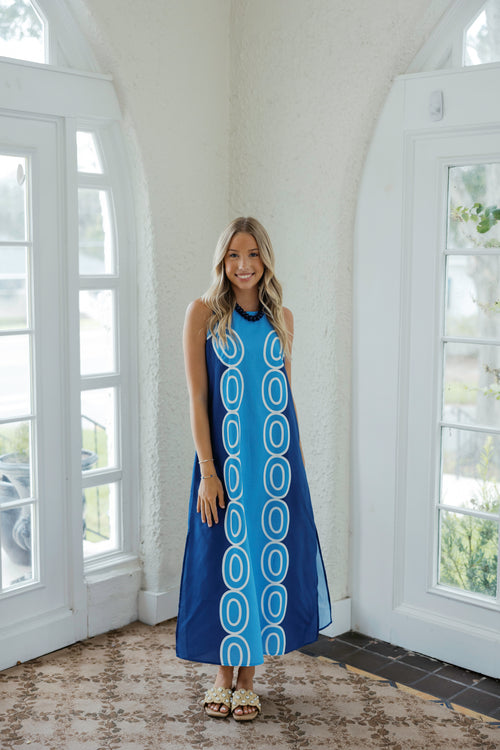 Jade Melody Tam Blue on Blue Links Column Midi Dress