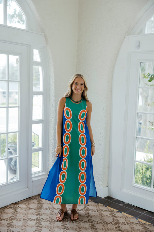 Jade Melody Tam Blue & Green Links Column Midi Dress
