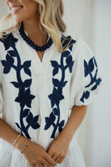 THML Vine Puff Sleeve Embroidered Mini Dress