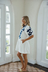 THML Vine Puff Sleeve Embroidered Mini Dress