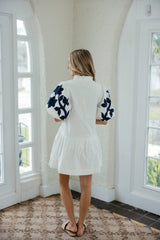 THML Vine Puff Sleeve Embroidered Mini Dress