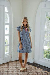 THML Navy Gingham & Embroidered Flower Mini Dress