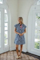 THML Navy Gingham & Embroidered Flower Mini Dress