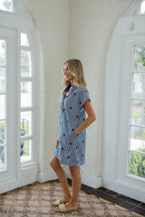 THML Navy Gingham & Embroidered Flower Mini Dress