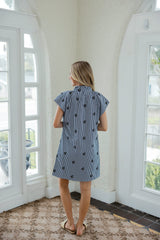 THML Navy Gingham & Embroidered Flower Mini Dress