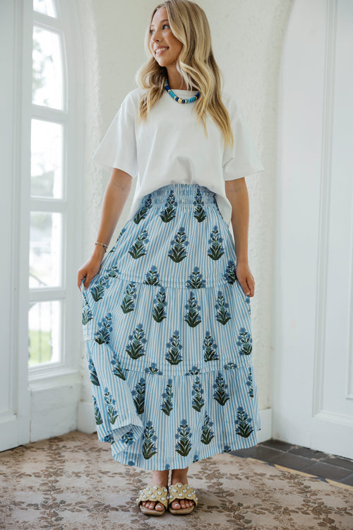 THML Striped Block Print Maxi Skirt