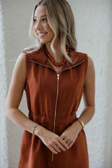 Entro Sleeveless Scalloped Mini Dress in Brick