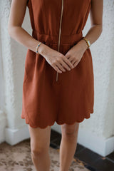 Entro Sleeveless Scalloped Mini Dress in Brick
