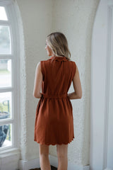 Entro Sleeveless Scalloped Mini Dress in Brick