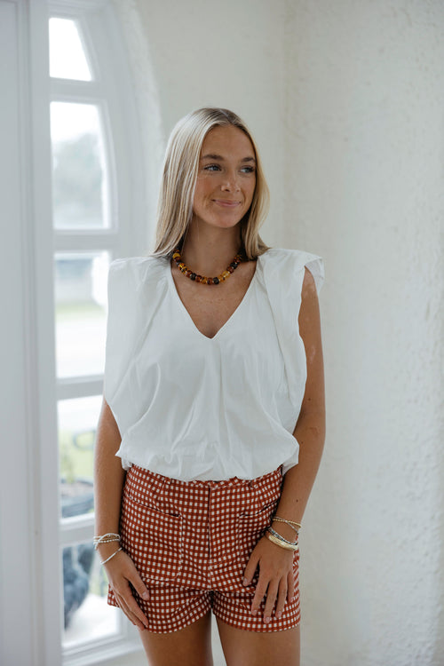 Karlie Solid Poplin V-Neck Bubble Top
