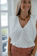 Karlie Solid Poplin V-Neck Bubble Top