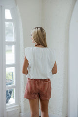 Karlie Solid Poplin V-Neck Bubble Top