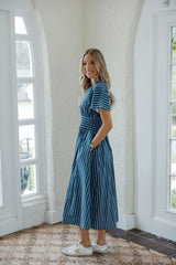 Entro Mixed Blues Midi Dress