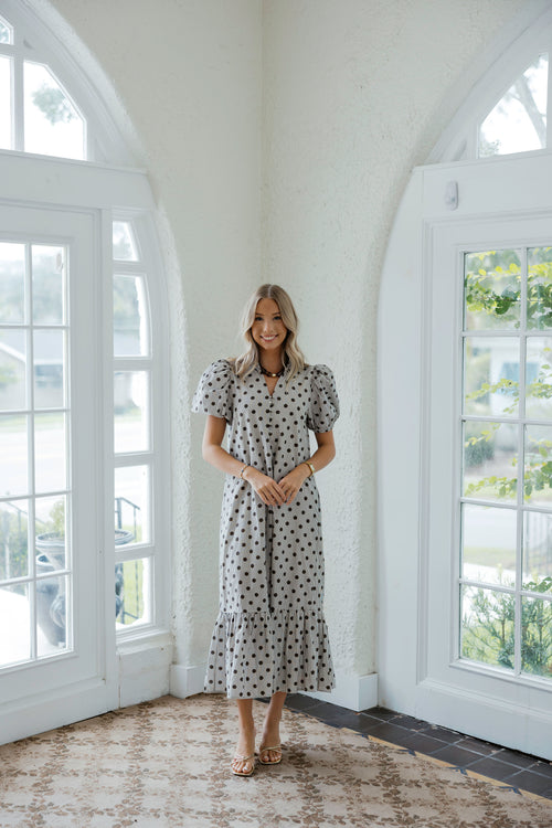 Entro Polka Dot Maxi Dress in Brown