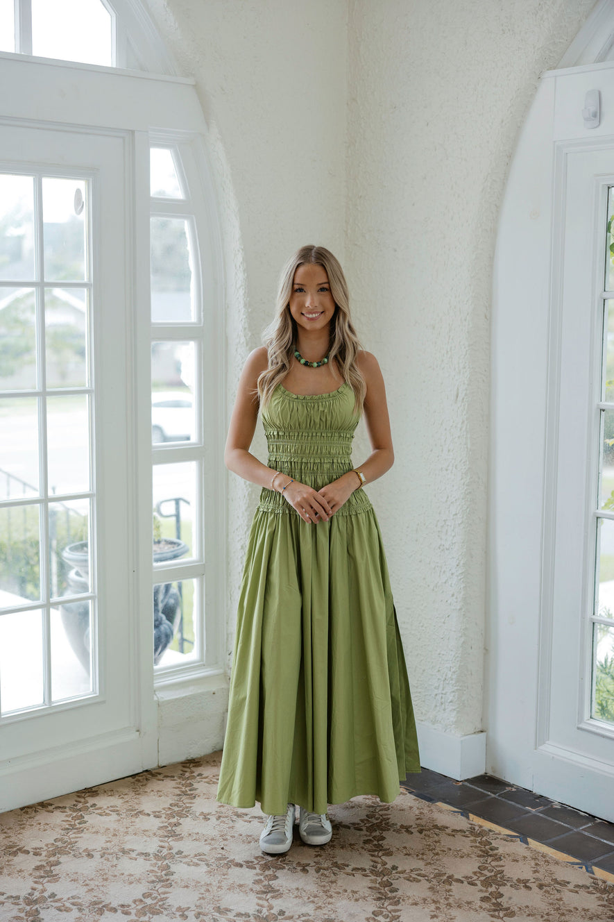 Karlie Matcha Smocked Top Maxi Dress